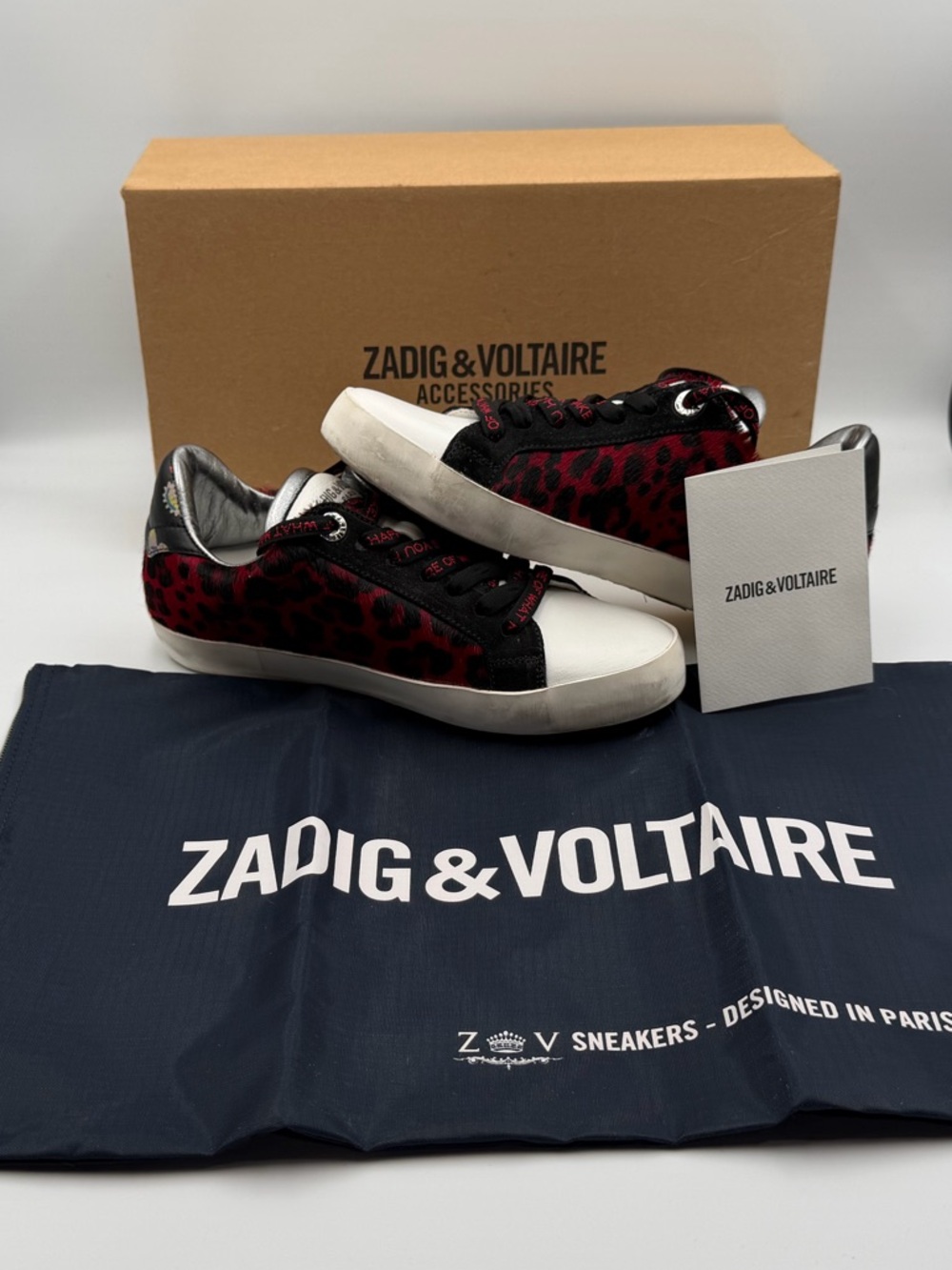 Zadig & Voltaire Women's Red and Black Leopard Print Low-Top Sneakers